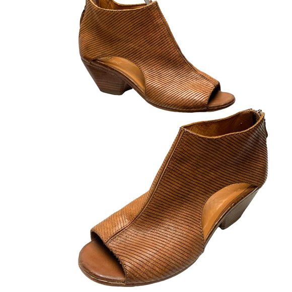 MOMA Womens Italian Leather Laser Cut Out Peep Toe Booties - Picture 6 of 12